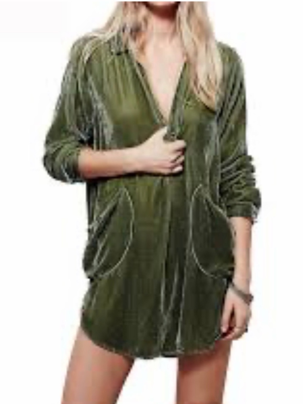 R.Vivimos Velvet Long Sleeve Pocket Mini Shirt Dress Brown Small 4-6